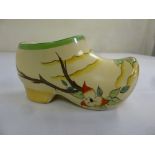 Clarice Cliff clog vase decorated with flowers and leaves