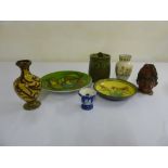 A quantity of porcelain to include a Doulton tobacco jar, a Poole plate and a Brixton vase (7)