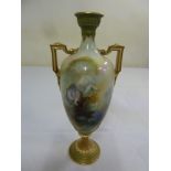 Royal Worcester two handled vase decorated with flowers and leaves, signed C.H. White, 30cm (h)