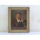 A Continental framed oil on panel of a gentleman smoking a pipe, 36.5 x 29cm