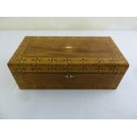 A Victorian rectangular Tunbridgeware stationery box with hinged cover