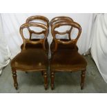 Four Victorian mahogany balloon back upholstered dining chairs, one A/F