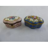 Atelier le Tallec two serpentine shaped covered boxes with hinged covers, decorated with flowers and