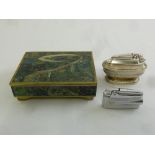 A Ronson table lighter, another lighter and a decorative cigarette box