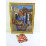 Maggi oil on canvas of a farmer and wife, signed bottom right, to include coffee table book of the