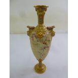 Royal Worcester two handled blush ivory porcelain vase decorated with floral sprays and mask side