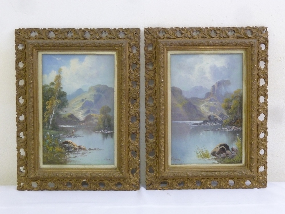 C. Harvey a pair of framed oils on canvas scenes of lake and mountain, 25.5 x 16cm