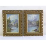 C. Harvey a pair of framed oils on canvas scenes of lake and mountain, 25.5 x 16cm