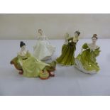 Royal Doulton four figurines, At Ease HN2473, Nancy HN2955 (A/F), Simone HN2378 and Lynne HN2329