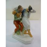 Herend figural group of two drunken musicians, marks to the base, 31cm (h)