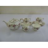 Aynsley tea for two Grotto Rose pattern to include teapot, milk jug, sugar bowl, teacups, plates and