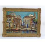 Maggi oil on canvas of a Venetian waterfront scene, signed bottom left, 48 x 68cm