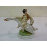 Herend figural group of the Goose Rider, marks to the base, signed to reverse, 19cm (h)