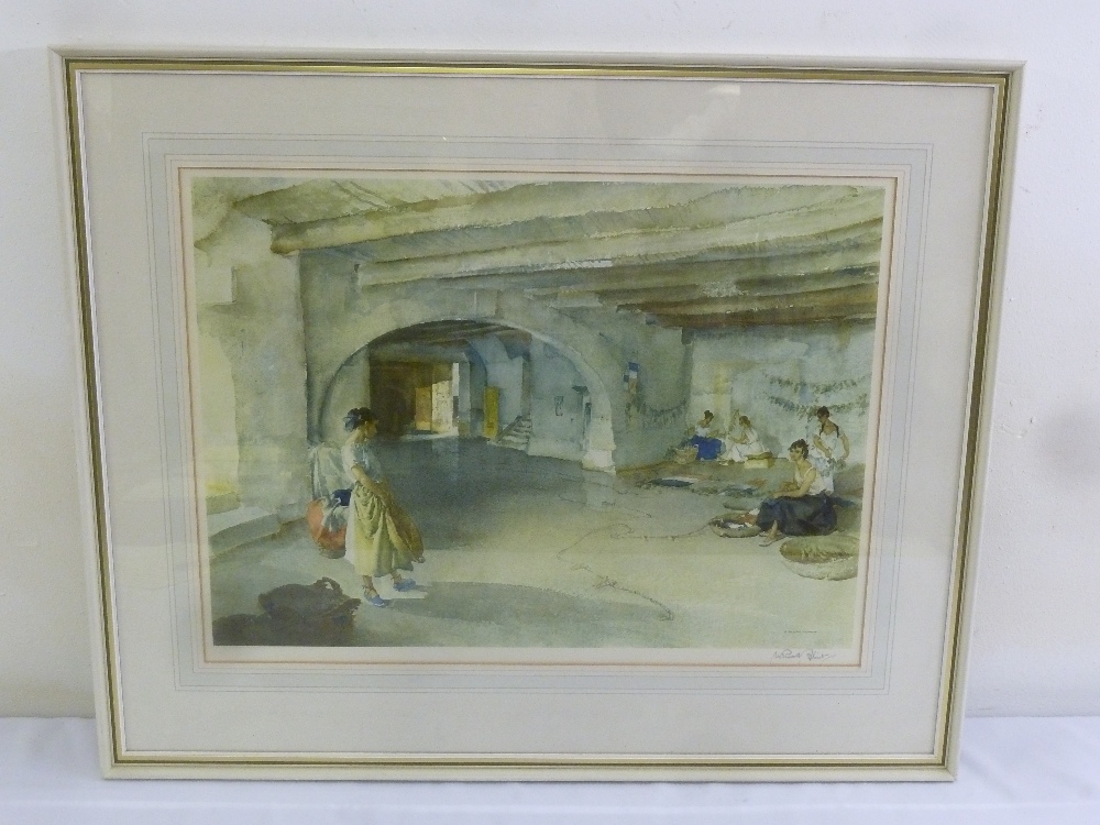 Russell Flint framed and glazed lithographic print of woman in the wash house, signed bottom