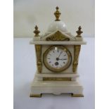A marble and gilt metal architectural mantle clock, circular enamel dial, Roman numerals, A/F