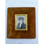 A hand painted late 19th century miniature portrait of a young gentleman, 7 x 5cm