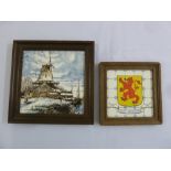 Two framed hand painted porcelain tiles