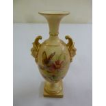 Royal Worcester blush ivory porcelain vase decorated with butterflies, flowers and leaves and mask