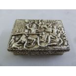 A George IV silver snuff box with embossed image of a battle scene, makers mark for John Bettridge