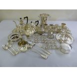 A quantity of silver plate to include a tea and coffee set, a tray and a wine cooler