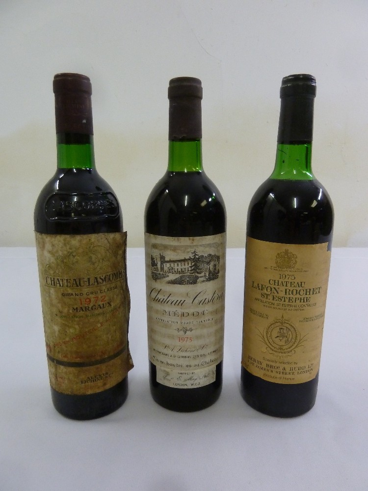 Three bottles of Bordeaux to include 1972 Chateau Lascombes Margaux, 1973 Chateau Castera Medoc,