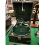 HMV wind-up portable gramophone.