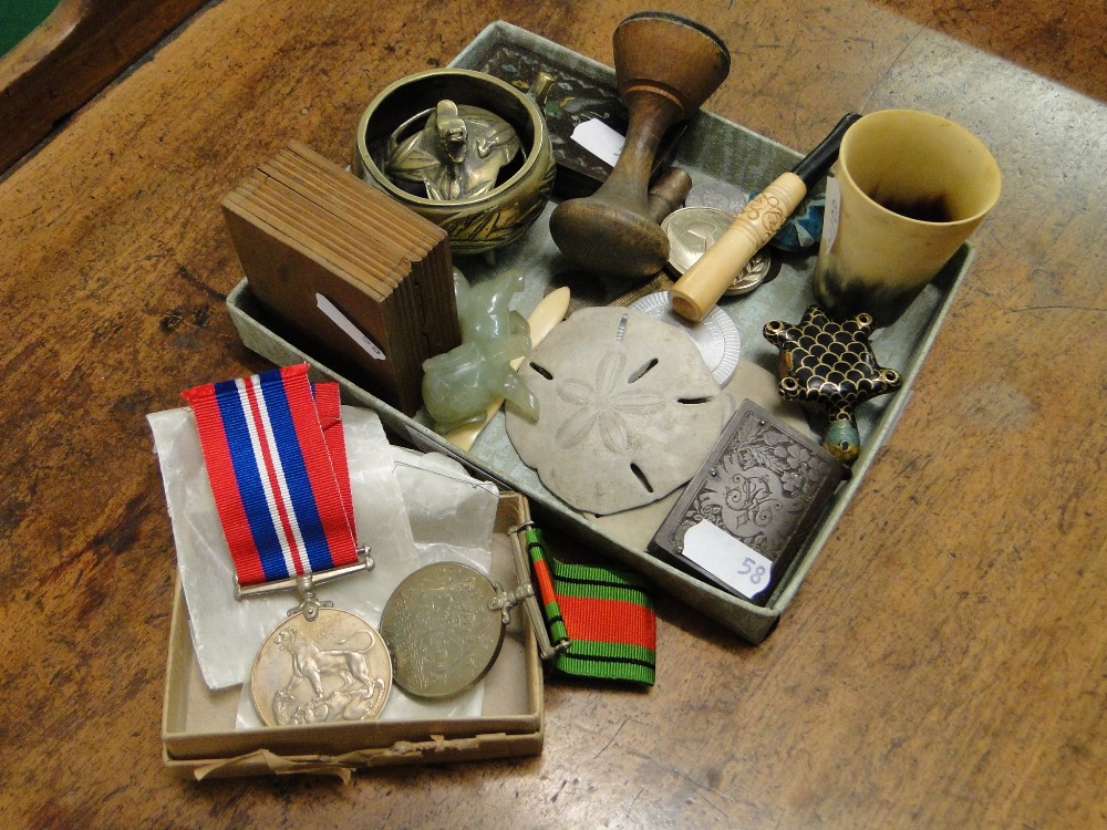 World War II medals, Cloisonne box, vesta, etc.