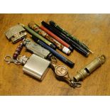 Vintage fountain pens, lighter, whistle, etc.