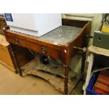 A mahogany marble top wash stand with single drawer.