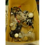 Box of wristwatches and pocket watches.