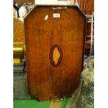 A yewwood tea tray with shell marquetry and brass handles.