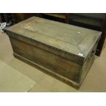 A 19th century teak blanket chest with carrying handles.