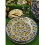 A 19th century tin glazed pottery charger, an Oriental blue and white charger, Antique glasses,