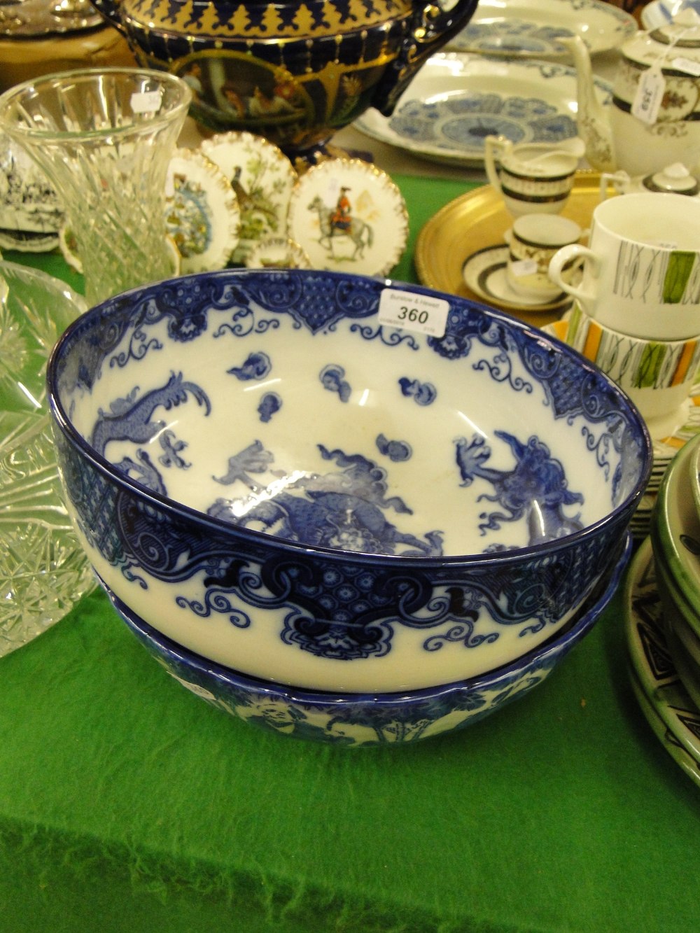 Royal Doulton "Oymaa" blue and white fruit bowl, and a Chinese design blue and white bowl.