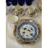 2 Chinese Famille Rose cups and saucers, 19th century tea bowl, etc.