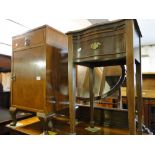 A walnut pot cupboard and a mahogany serpentine front side table.