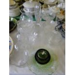 2 Whitefriars bubble glass dishes, cut-glass lamp shades, vases, candlesticks, etc.
