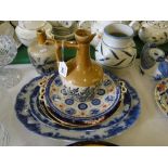 Victorian blue and white meat plates, Imari plates, flagons, etc.