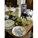 2 Poole 2-tone teasets, table lamp, a T G Green wall clock, etc.