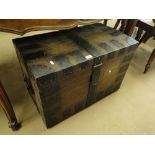 A Victorian oak and steel bound silver chest.