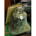 A large 19th century bronze bell, originally from Essex Street School, Mile End, London, 13" across,