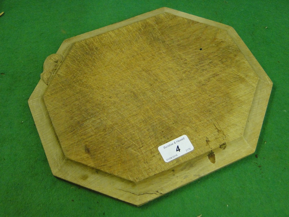 An oak bread board by Robert "Mouseman" Thompson, length 12".