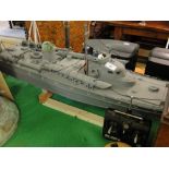 A hand built radio control model MTB gun boat, length 36".