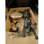Companion set, brass and copper items.