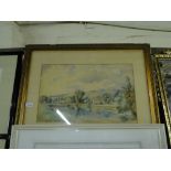 19th century watercolour, tranquil river scene,