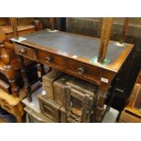 A 19th century mahogany side table with 2 frieze drawers on turned legs.