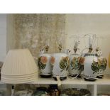 5 ceramic baluster shaped table lamps and shades.