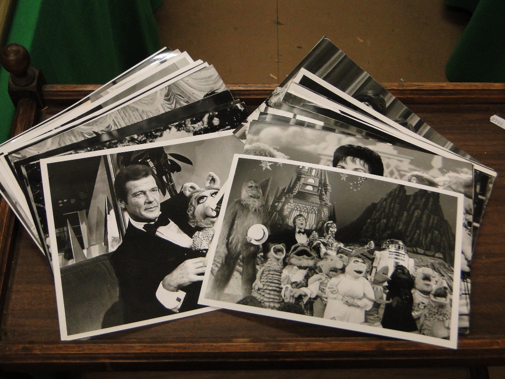 A collection of press photographs from the Muppet Show including printed press notes verso.