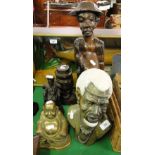 A group of African and Oriental carvings and ornaments, (5).