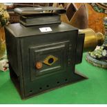 A Victorian tinplate magic lantern with brass lens, length 16".